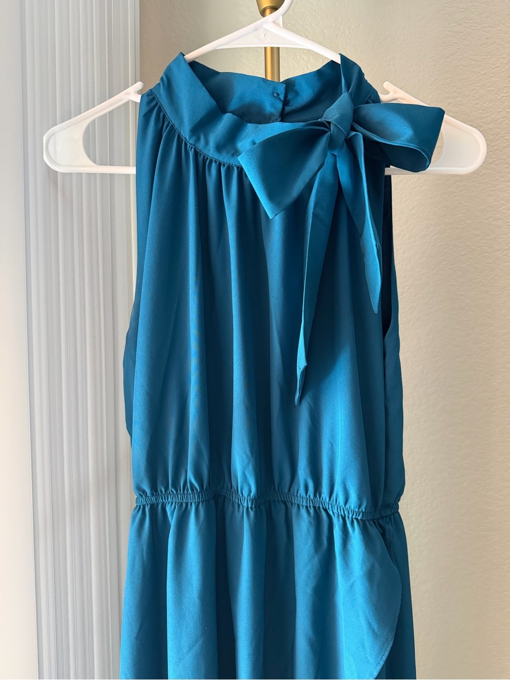 Wedding Guest Dress, Teal Bow Ruffle High Low Dress, Midi Dress, Size Medium